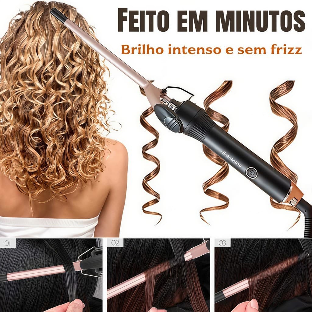 Modelador de Cachos Profissional Barril 9mm, Cachos Finos e Definidos, Aquecimento Rápido Bivolt