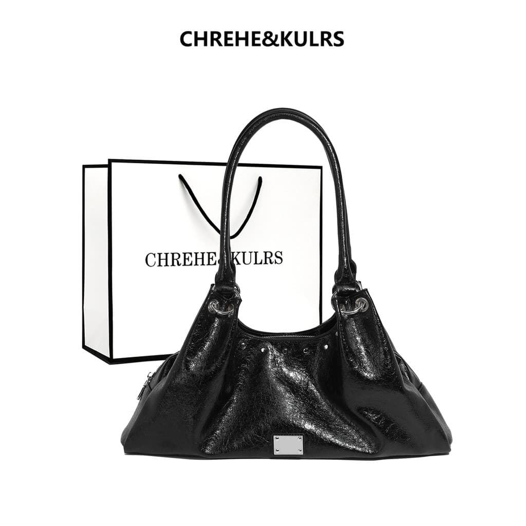 CHREHE & KULRS Bolsa moderna para axilas feminina 2026 Novo estilo retrô bolsa para motocicleta bolsa de ombro de grande