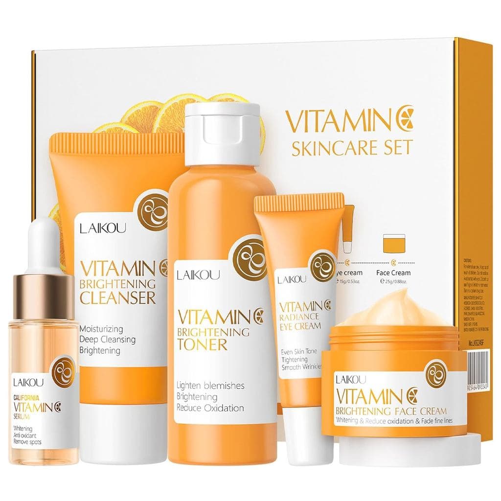 Conjunto de Cuidados com a Pele com Vitamina C, Kit Hidratante para o Rosto com Limpador Facial, Sérum Facial, Creme Fac
