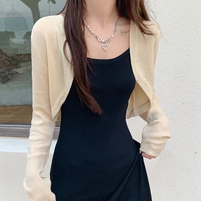 Casaco Fino de Manga Longa para Primavera e Verão, Cardigã Feminino Pequeno 123