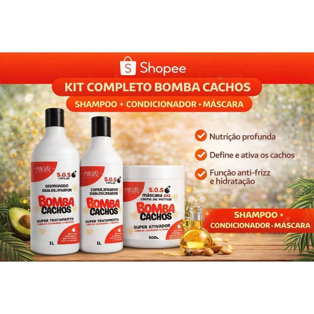 Kit definição de cachos - 1 shampoo + 1 Condicionador + 1 Mascara ativadora de cachos
