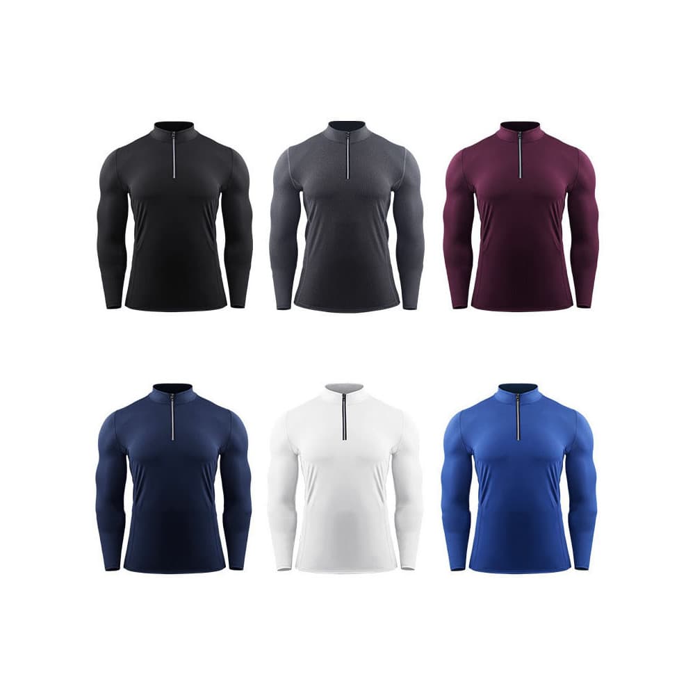 Gola alta roupas de Fitness manga comprida camiseta masculina meio aberto zíper roupas de treinamento ferro correndo alt