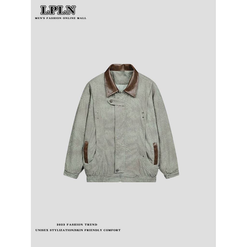 LPLN americano Retro gola de couro jaqueta das mulheres dos homens primavera outono cleanfit nicho desconstrução High-En