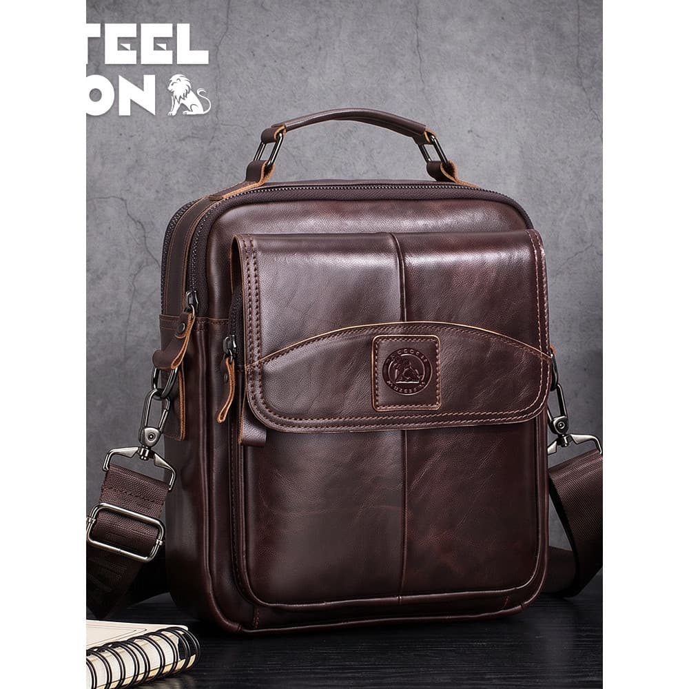 Bolsa mensageiro de couro genuíno masculina portátil bolsa de ombro moda grande capacidade negócios Casual mochila peque
