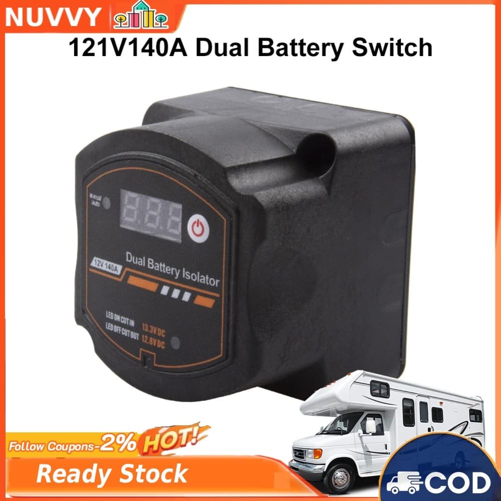 Isolador De Bateria Duplo 12V 140A Relé Sensível À Tensão Manual Automático Com Voltímetro Digital Para Carro RV Barco M