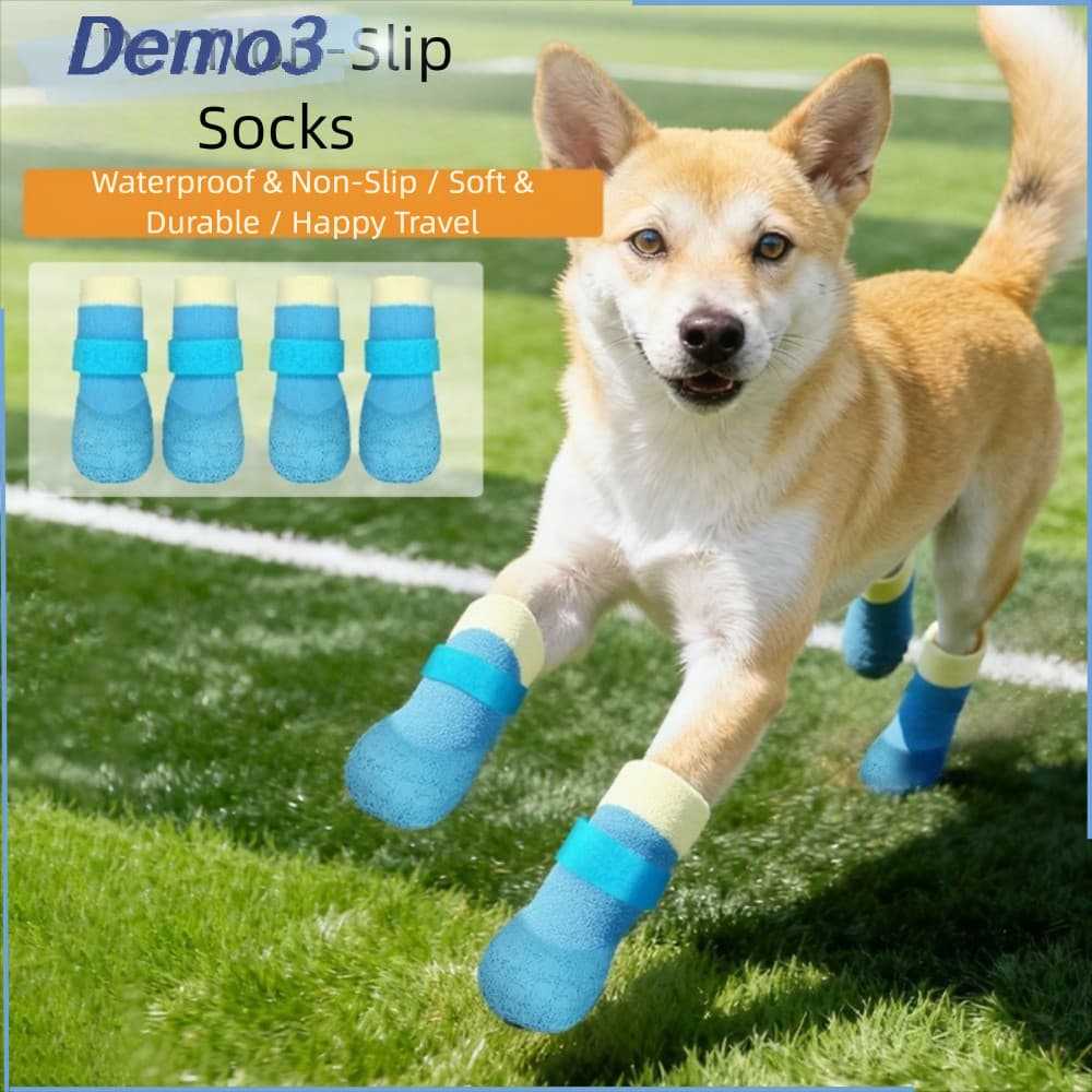 [DEMO3] Conjunto de 4 Peças de Sapatos de Malha para Cães, Impermeáveis e Anti-Sujeira, Capa Ajustável e Respirável QGJW