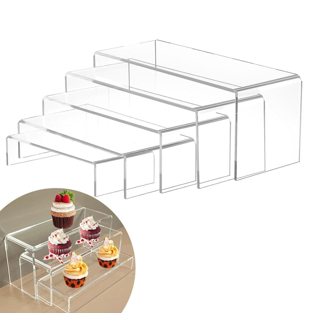 Suporte de exibição acrílico em forma de U, conjunto de cinco peças, mesa de sobremesa, Cupcake, cosméticos, Rack de exi