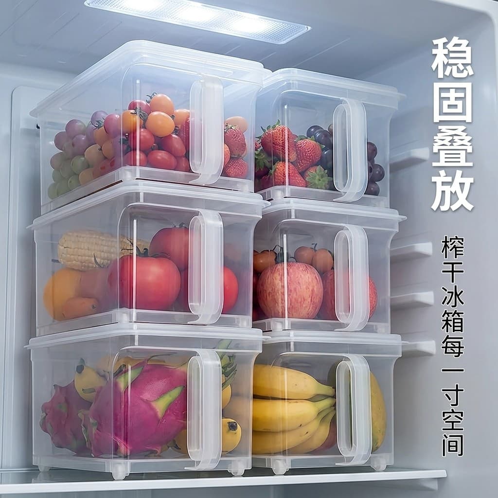 Caixa de armazenamento de geladeira estilo japonês com alça Classificação de vegetais de grande capacidade Caixa selada
