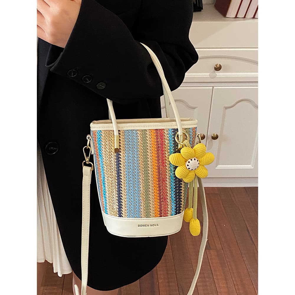 Arco-íris contraste cor balde saco feminino 2026 novo estilo pequena flor ornamentos bolsa Commuter viagem All-Match omb