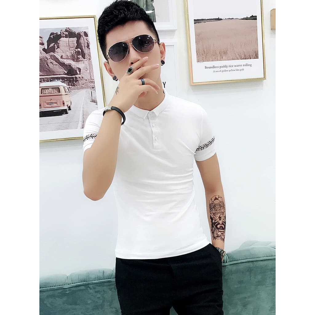 Verão Casual cor sólida bonito camisa polo moda masculina magro-ajuste roupas versão coreana juventude All-match camiset