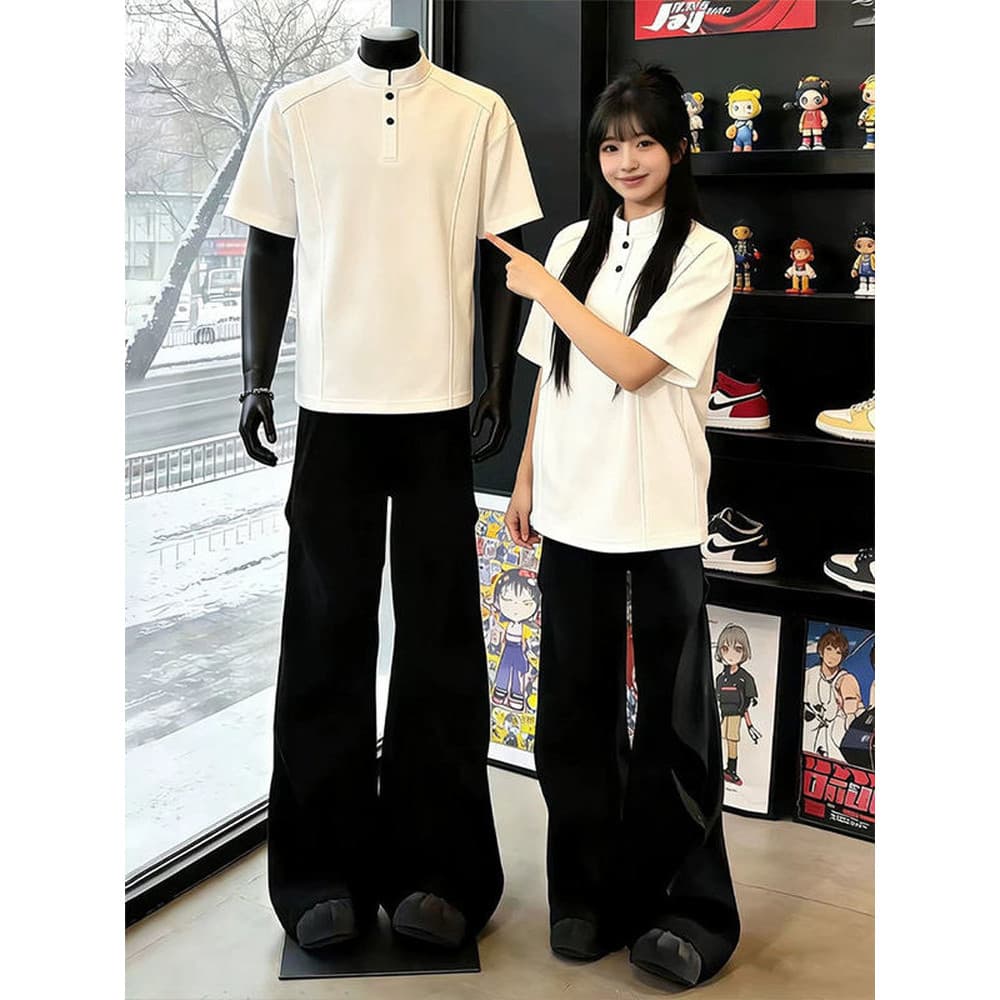 Verão cor sólida Casual pulôver bonito meia manga masculino americano Street Wear All-Match respirável único polo curto