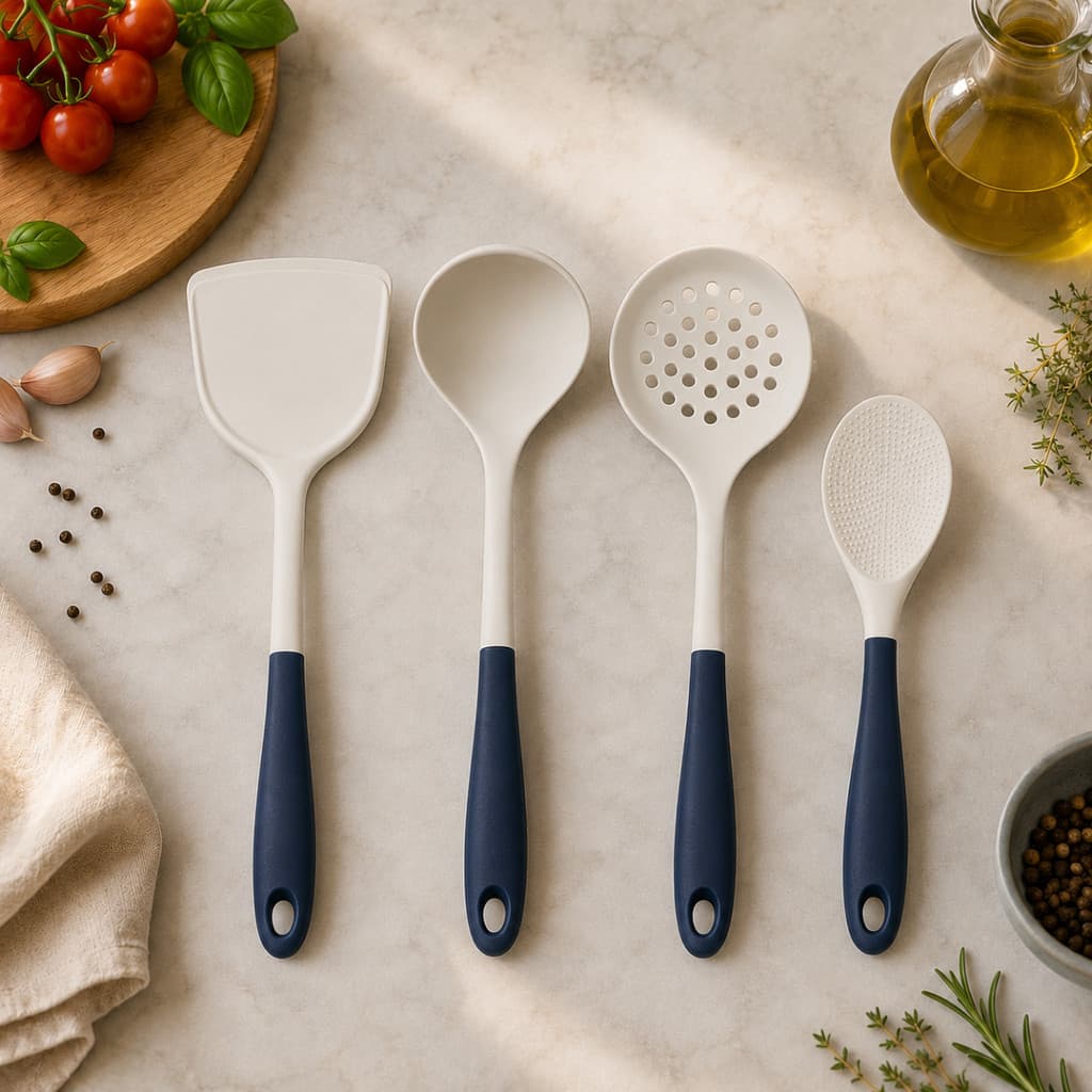 Conjunto Utensílios Silicone 4 Peças Cozinha Não Risca Panelas Antiaderente Premium