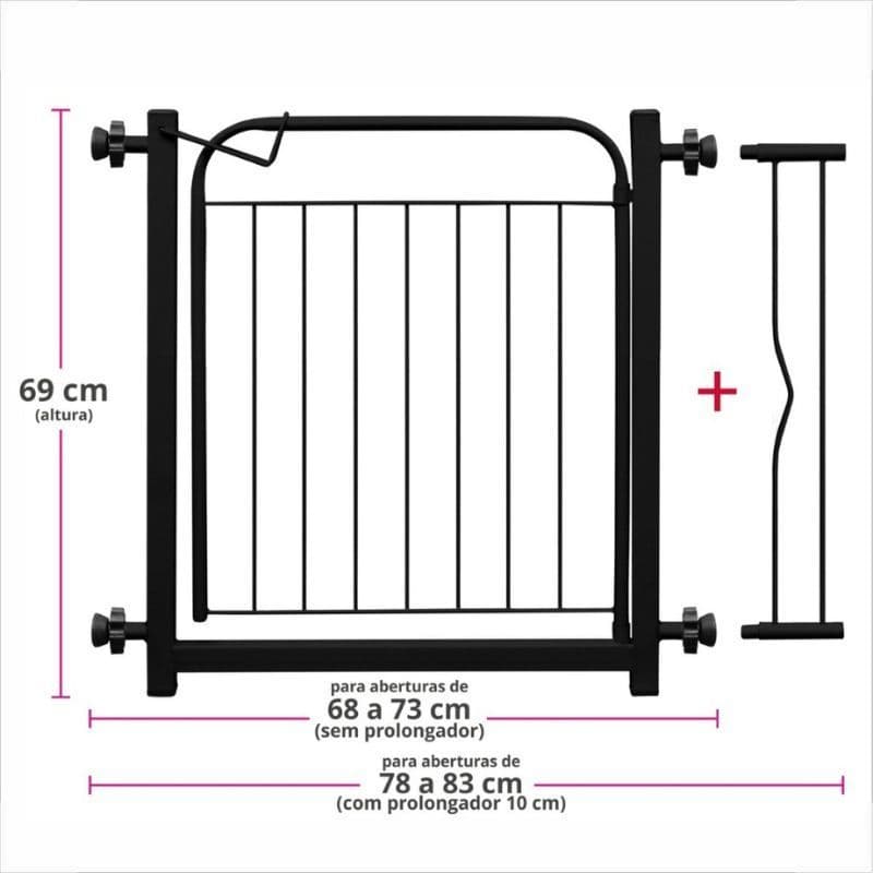 Grade Portão Proteção Pet Cachorro e Criança Cães 69 a 85 Cm Aço Resistente