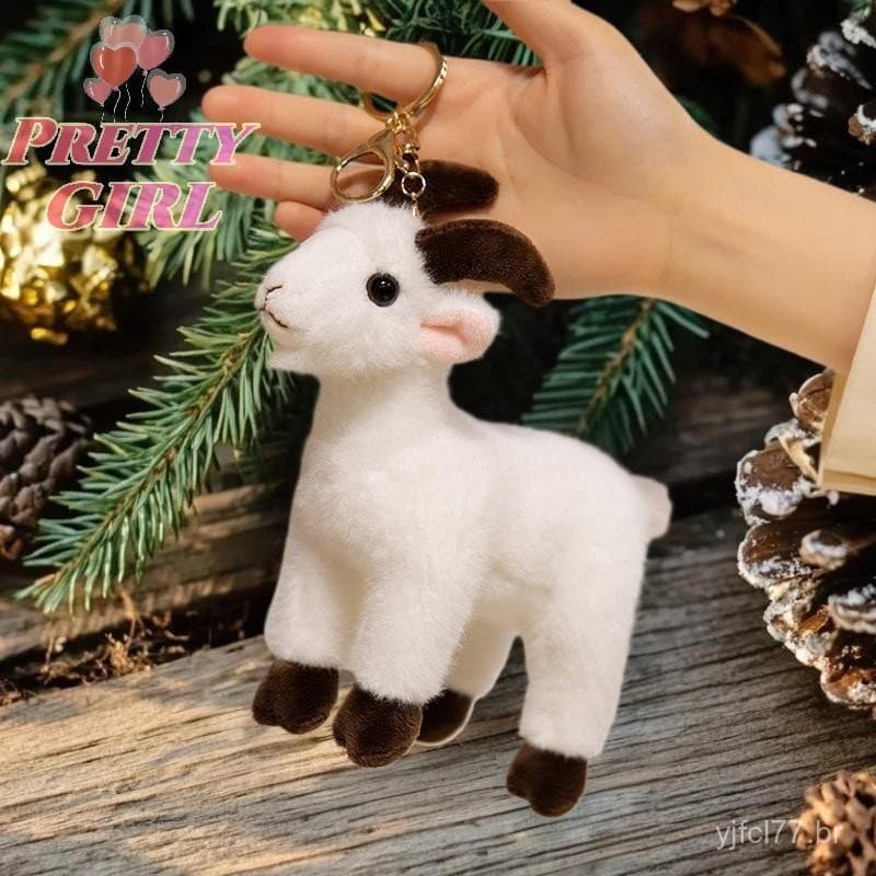 1 brinquedo de pelúcia macia em forma de cabra, ornamento realista para pendurar, brinquedo, mini animal fofo, chaveiro