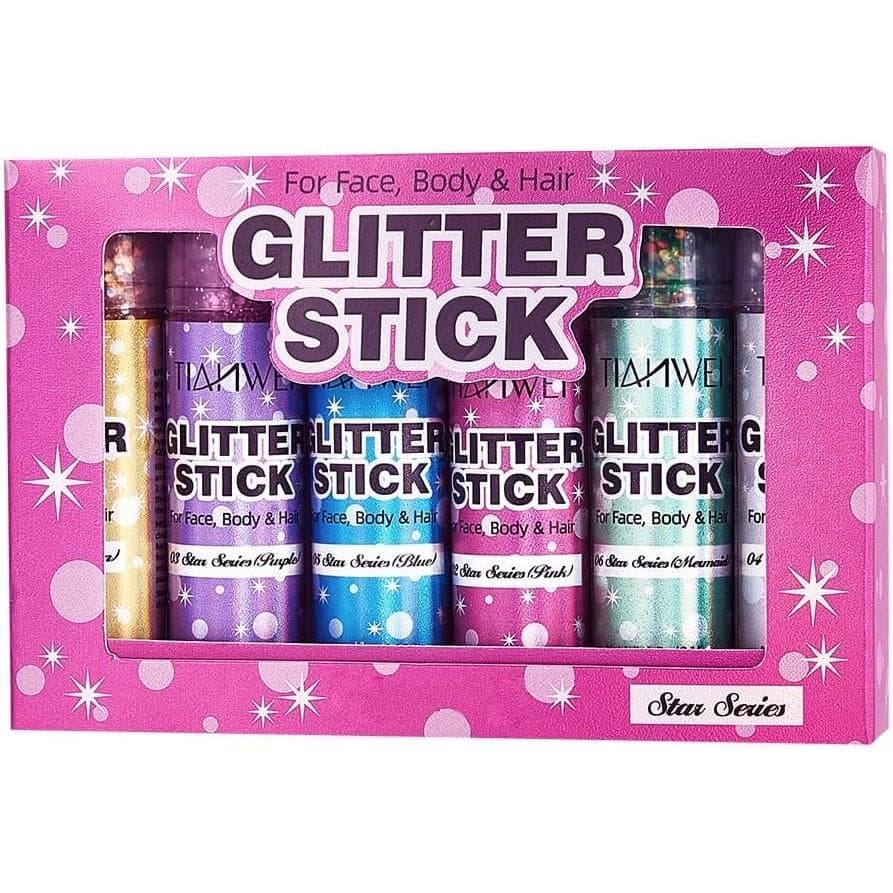 Bastão de Maquiagem com Glitter em 6 Cores para Rosto e Corpo, Sem Necessidade de Cola, Iluminador Brilhante para Olhos,