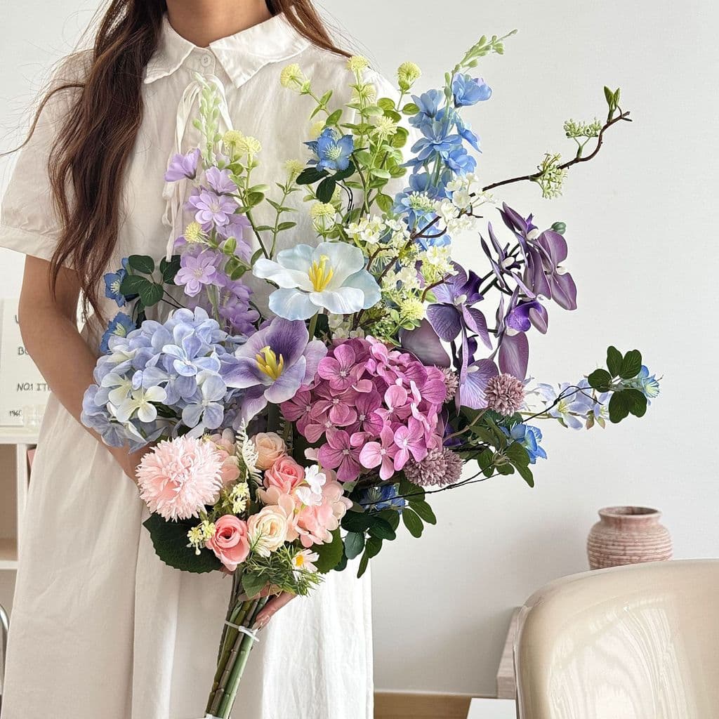Buquê de hortênsias para sessões de fotos, flores artificiais para fotografia, flores para sala de estar, decorações de