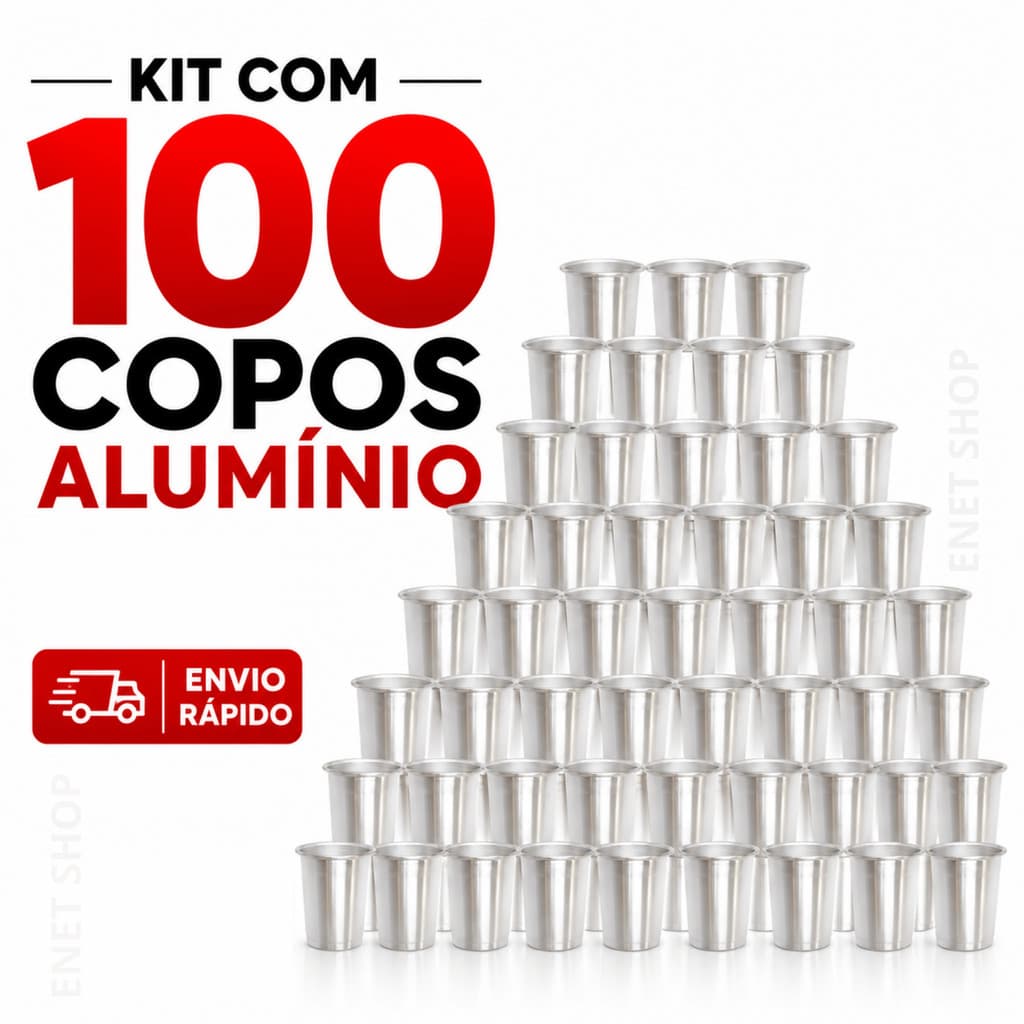 Kit 100 Copos de Alumínio Resistente 300ml Reforçado Durável Reutilizável Água Suco Cerveja Chopp