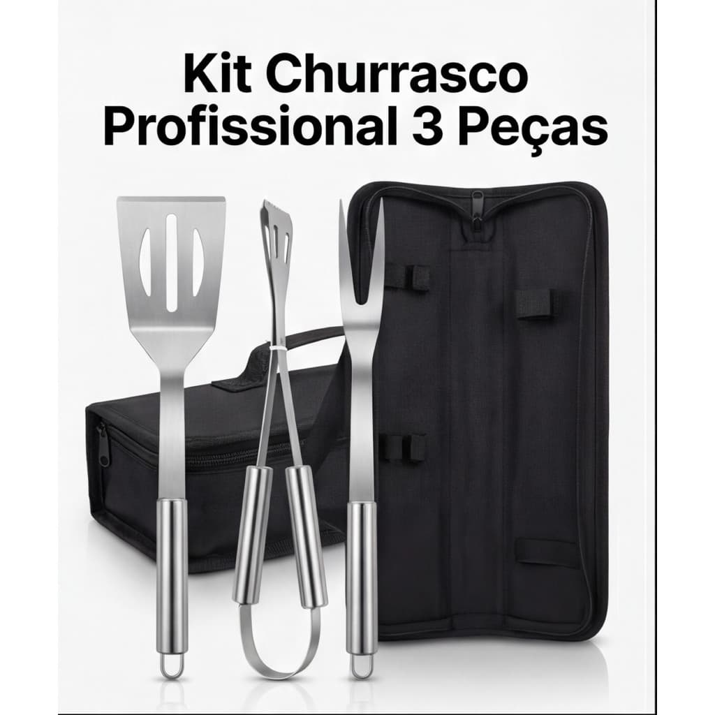Kit 3 Para Churrasco Profissional Inox Chef Gourmet Utensílios luxo -envio imediato