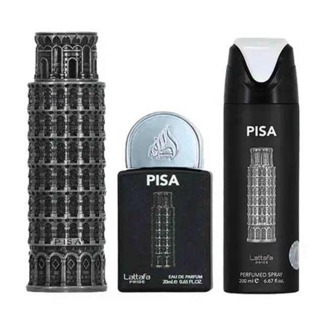 Kit Perfume Lattafa Pride Pisa Edp 100ML + Spray 200ML + Miniatura 20ML Masculino