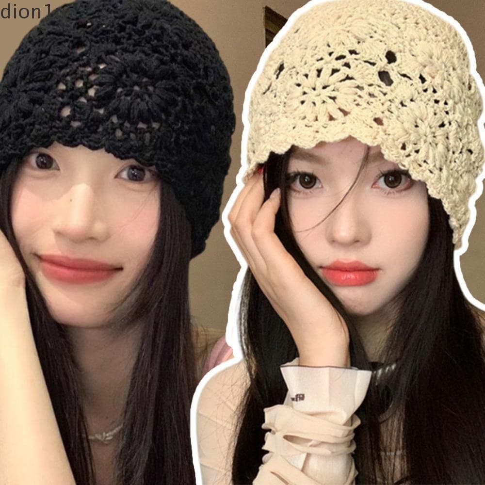 DION1UE Chapéu De Malha De Flor De Crochê , Gorro Oco Feito À Mão Coreano , Boné Acessórios De Vestuário