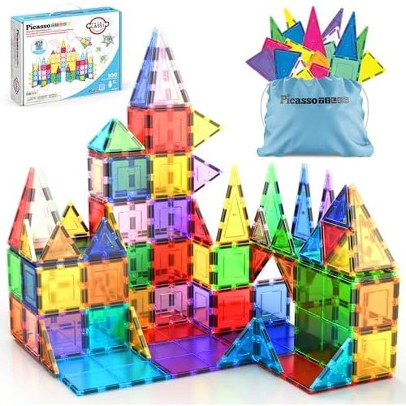 PicassoTiles Conjunto De 100 Peças De Telhas De Construção Magnéticas Blocos 3D Magnéticos Transparentes Pranchetas , Cr