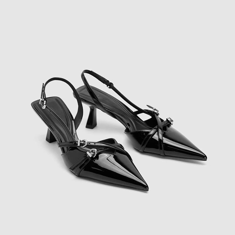 Sandálias de Verão VR2025 com Bico Fino e Salto Baixo para Mulheres, Estilo Britânico com Fivela de Uma Tira.
