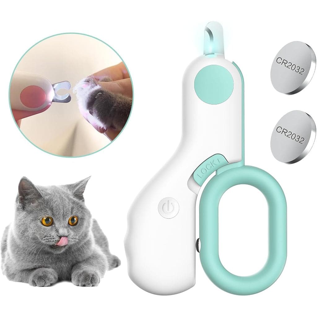 Cortadores de unhas para animais de estimação com luzes LED, cortadores de unhas para gatos de interior, aparadores de u