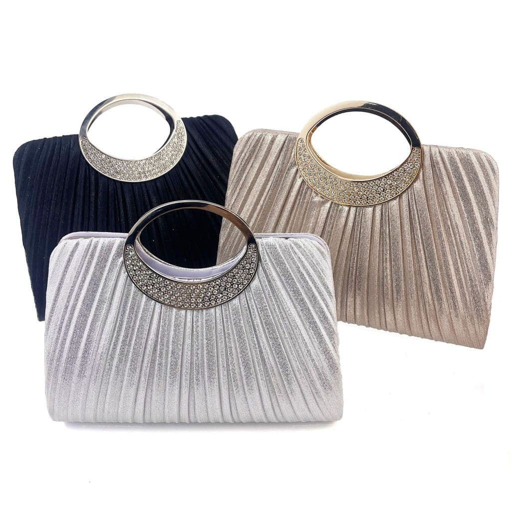 Bolsa de noite feminina plissada cravejada de diamantes casamento estilo portátil de Metal romântico