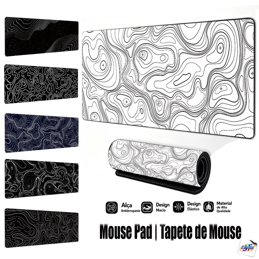Mouse Pad Gamer Tapete de Mouse 80x30 Estampa da Abstrato Base de Borracha Antiderrapante Borda Costurada FPS Escritório