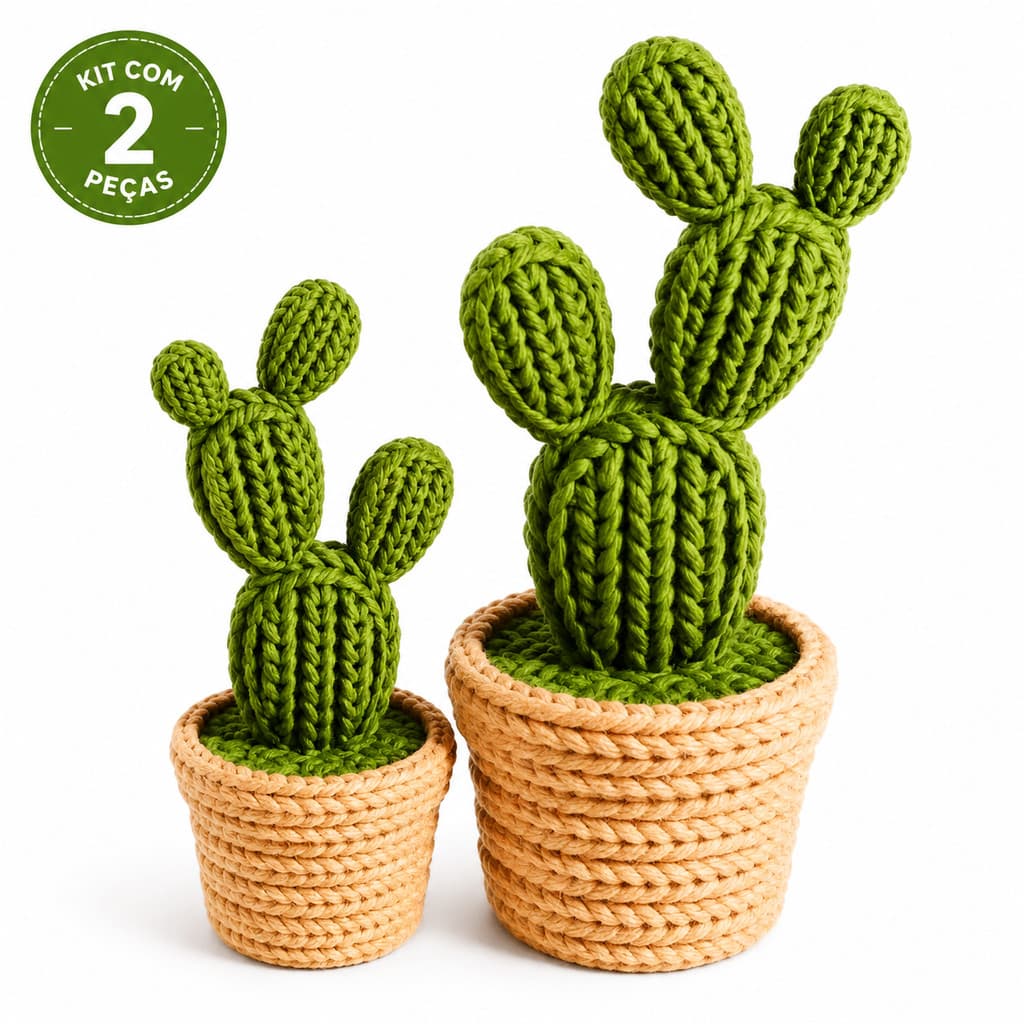 Kit 2 Cactos Decorativos em Vaso para Mesa Sala Quarto Escritório Decoração Moderna Presente Criativo