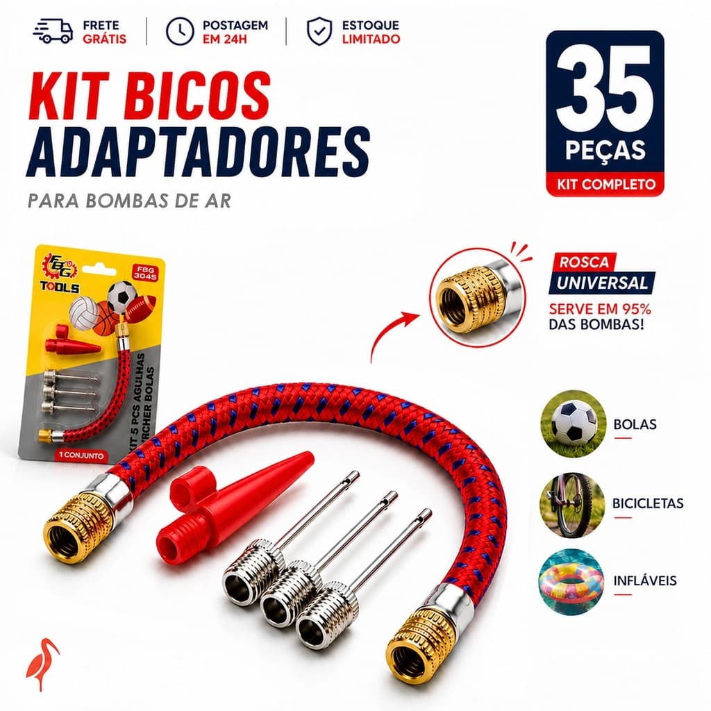 5 a 35 Peças Kit Bicos com Mangueira e Agulhas para Bomba de Ar Encher Bolas Boias Envio Imediato