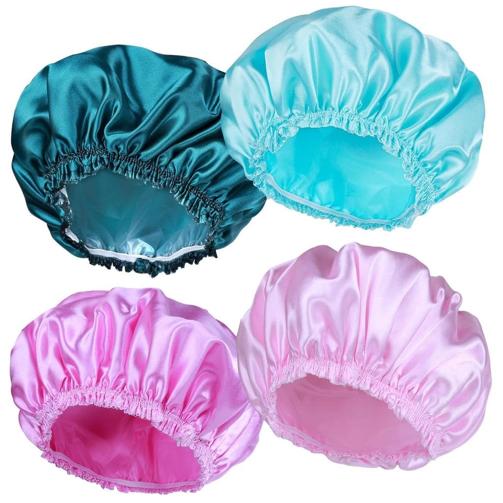 Toucas de Banho para Mulheres, 4 Peças, Elásticas e Reutilizáveis, Touca de Banho com Dupla Camada Impermeável, Toucas d