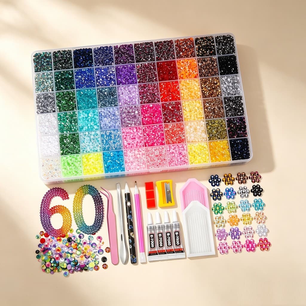 60 3mm Fundo Plano Gelatina Resina Diamante Ab Cor Caixa Diy Conjunto De Joias Para Unhas