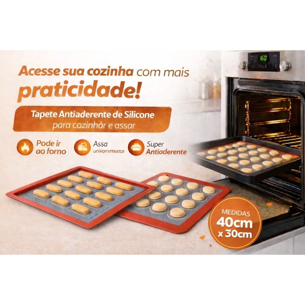 Tapete de Silicone Antiaderente 40x30cm para Assar Biscoitos, Macaron e Confeitaria – Reutilizável e Resistente ao Forno