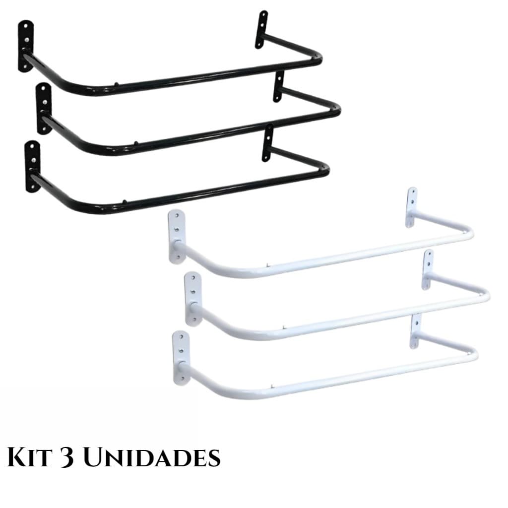 Kit com 3 Arara de Parede com 1 Metro cada Branca ou Preta (Maff)