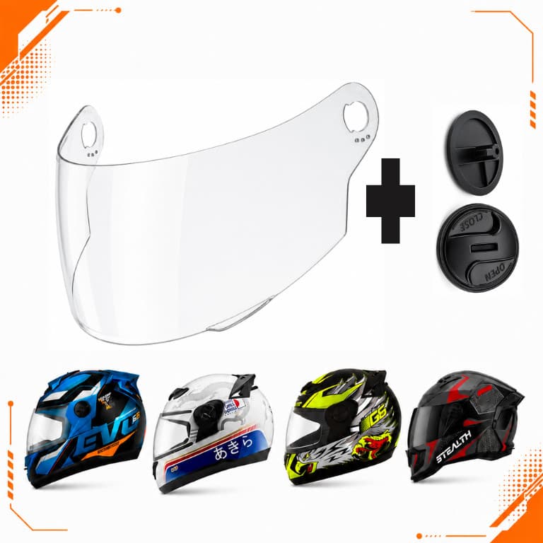 Kit Viseira Capacete Pro Tork Evolution 788 + Botão Reparo Compatível G2 G3 G4 G5 G6 G7 G8 Fácil Instalação Cristal Fumê
