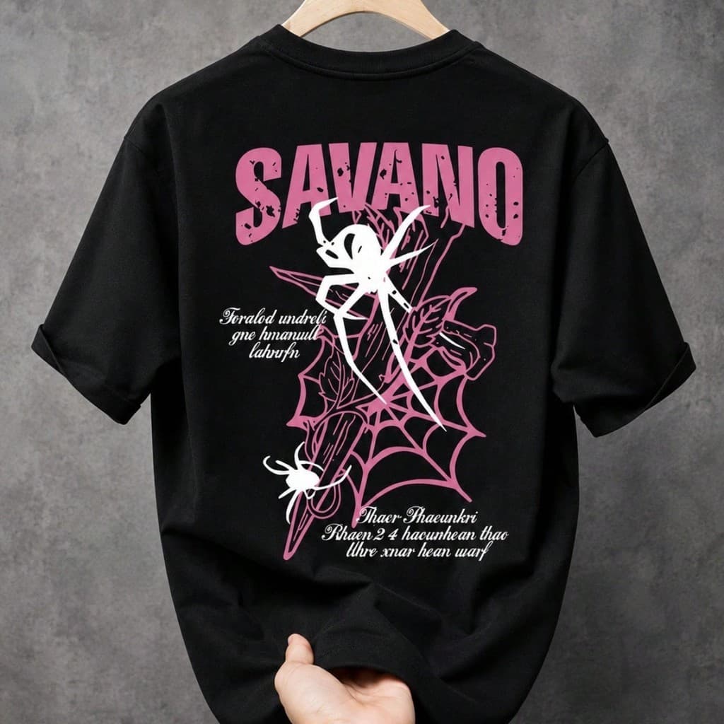 Camiseta Streetwear Savano Spider Y2K Gótica Moda Urbana Algodão Premium Unissex Casual