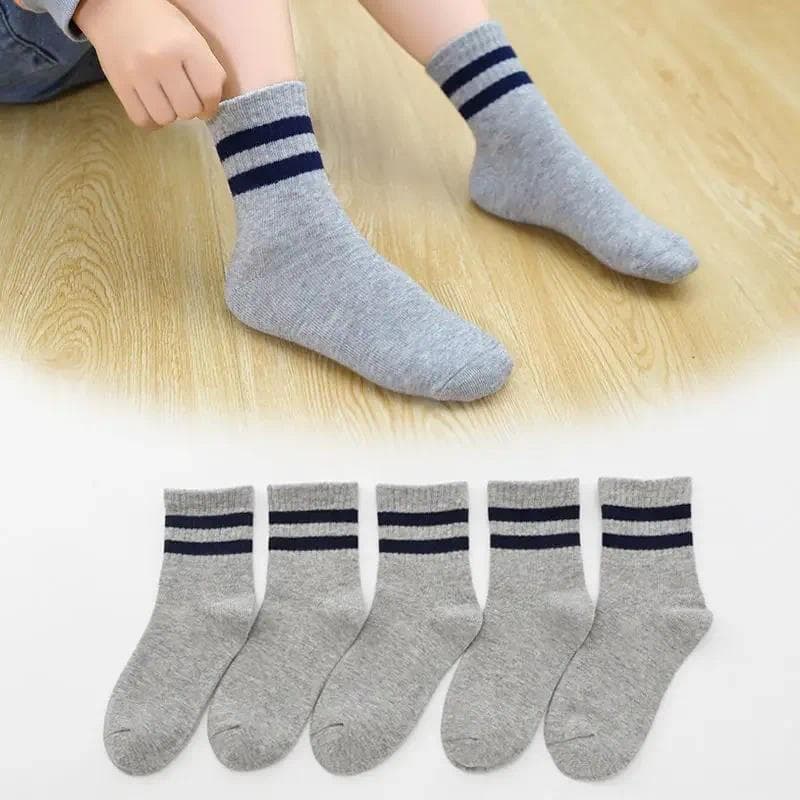 5 Pares Meias Infantis Meninas Meninos Casuais Cinza Preto Branco Esportivas