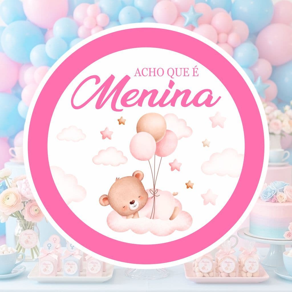 Kit 100 Adesivos Chá Revelação Acho Que é Menina Menino - 5cm