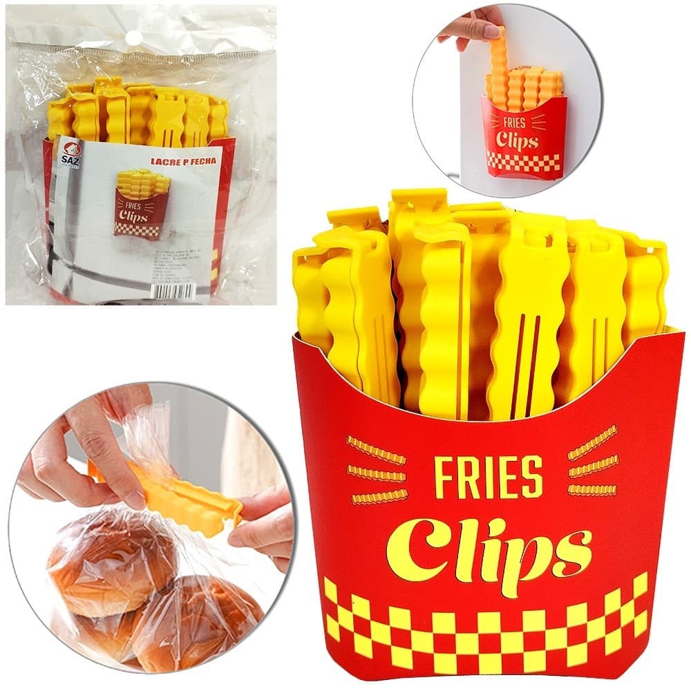 Presilha Clipe Lacre De Vedação Divertido Batata Frita 12 Peças