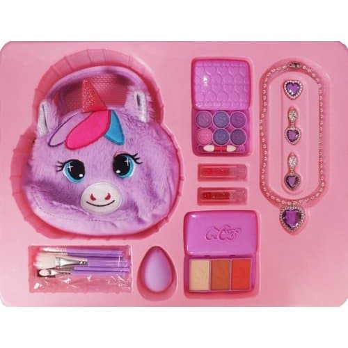 Kit Maquiagem Bolsa Compacta Unicornio Itens Essenciais Beleza Organizacao Pratica Pincel Design Divertido