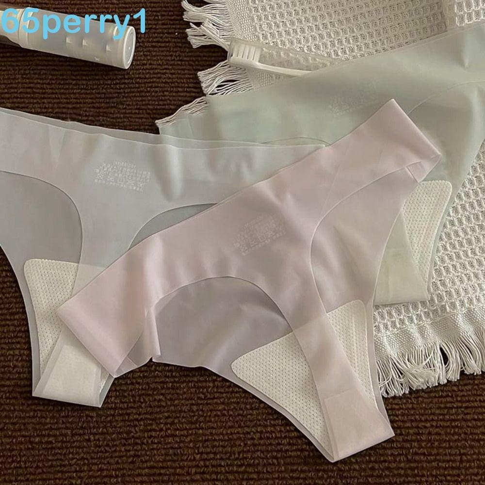 PERRY1 Calcinha Feminina De Seda Gelada De Verão , Ioga , Fitness , Sem Rastros , Costura , Tanga \ , Cintura Baixa