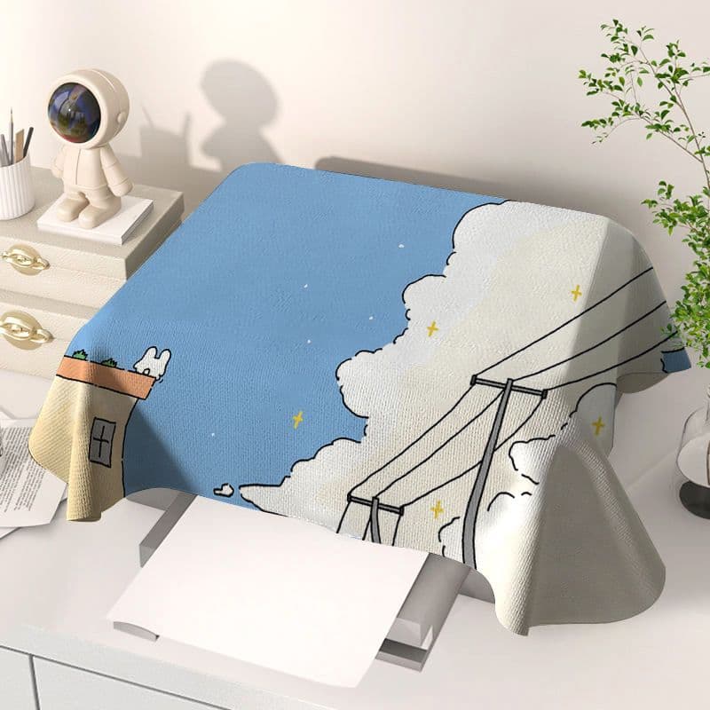 XYLBY14 Cartoon Blue Sky Green Grass Rabbit Printer Capa anti-poeira Pano cinza Geladeira Capa antipoeira Pano Fritadeir