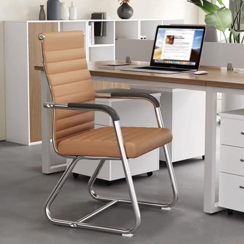 Cadeira De Sala De Espera De Escritório Ergonômica De Couro Com Encosto Médio Sem Rodas Preto/Branco/Marrom Para Recepçã