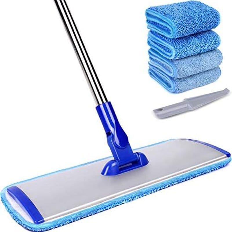 Sistema De Limpeza De Piso De Esfregão De Microfibra Profissional De 18 " , Plano Com Alça De Aço Inoxidável , 4 Esfregõ