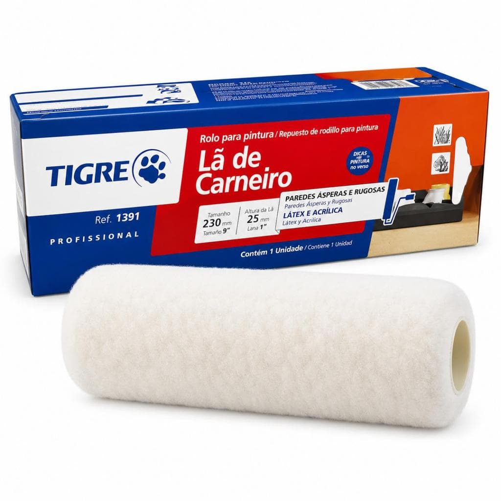 ROLO LÃ DE CARNEIRO PINTURA PROFISSIONAL 23CM PROF 1391 TIGRE
