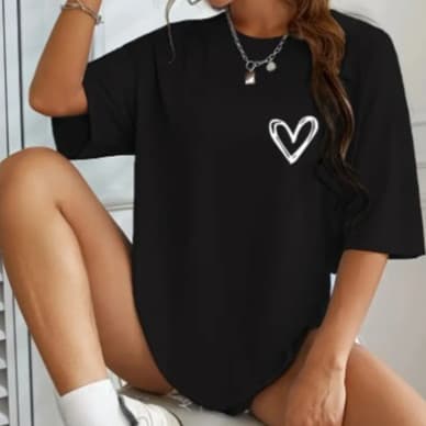Camiseta Coracao Feminina Academia Treino Camisetão Longa 100% Algodão Confortavel Fit