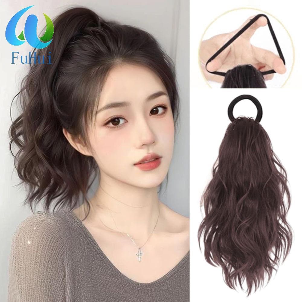 O acessório de cabelo tipo rabo de cavalo Fuhui é feito de material sintético elástico e tem um comprimento de 6 centíme