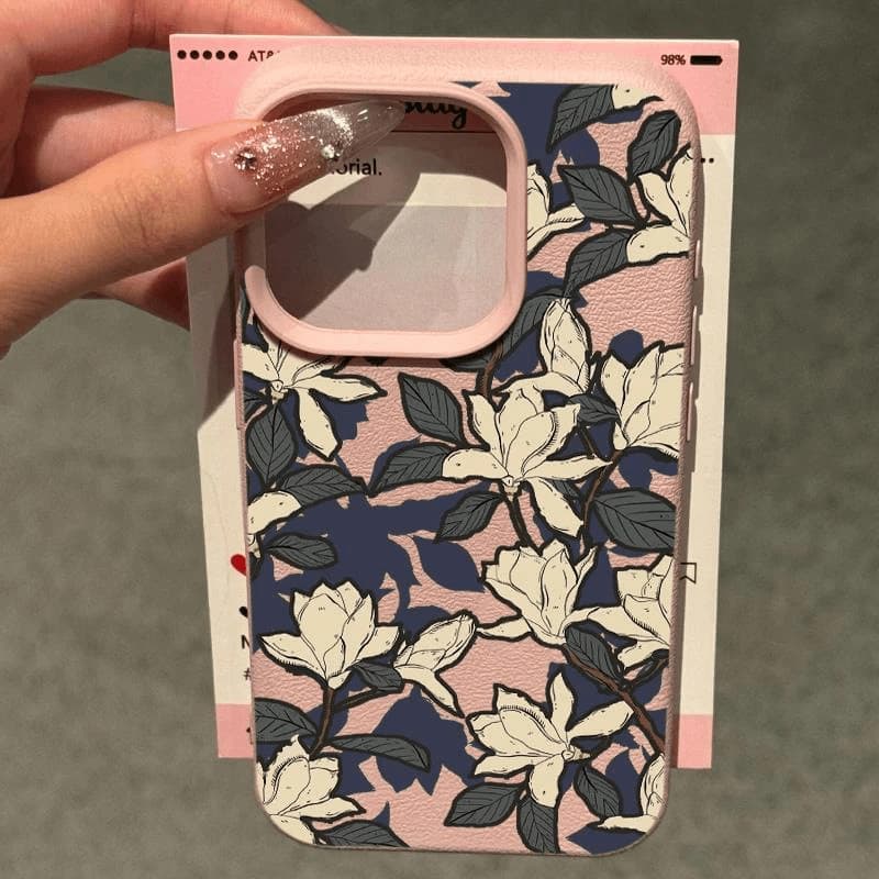 Pronta Entrega |   Capa de Telefone Casal Flor de Magnólia para iPhone 15 Pro Max / 14 / 13 / 12 |   Capa à prova de cho