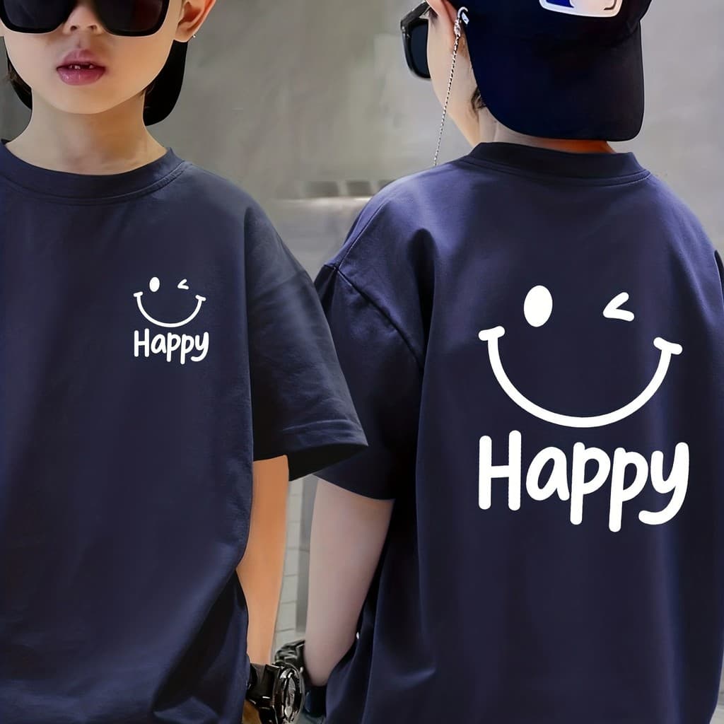 Camiseta Infantil Menino Rosto Feliz Smile Estampa Divertida Emoji Blusa 100% Algodão